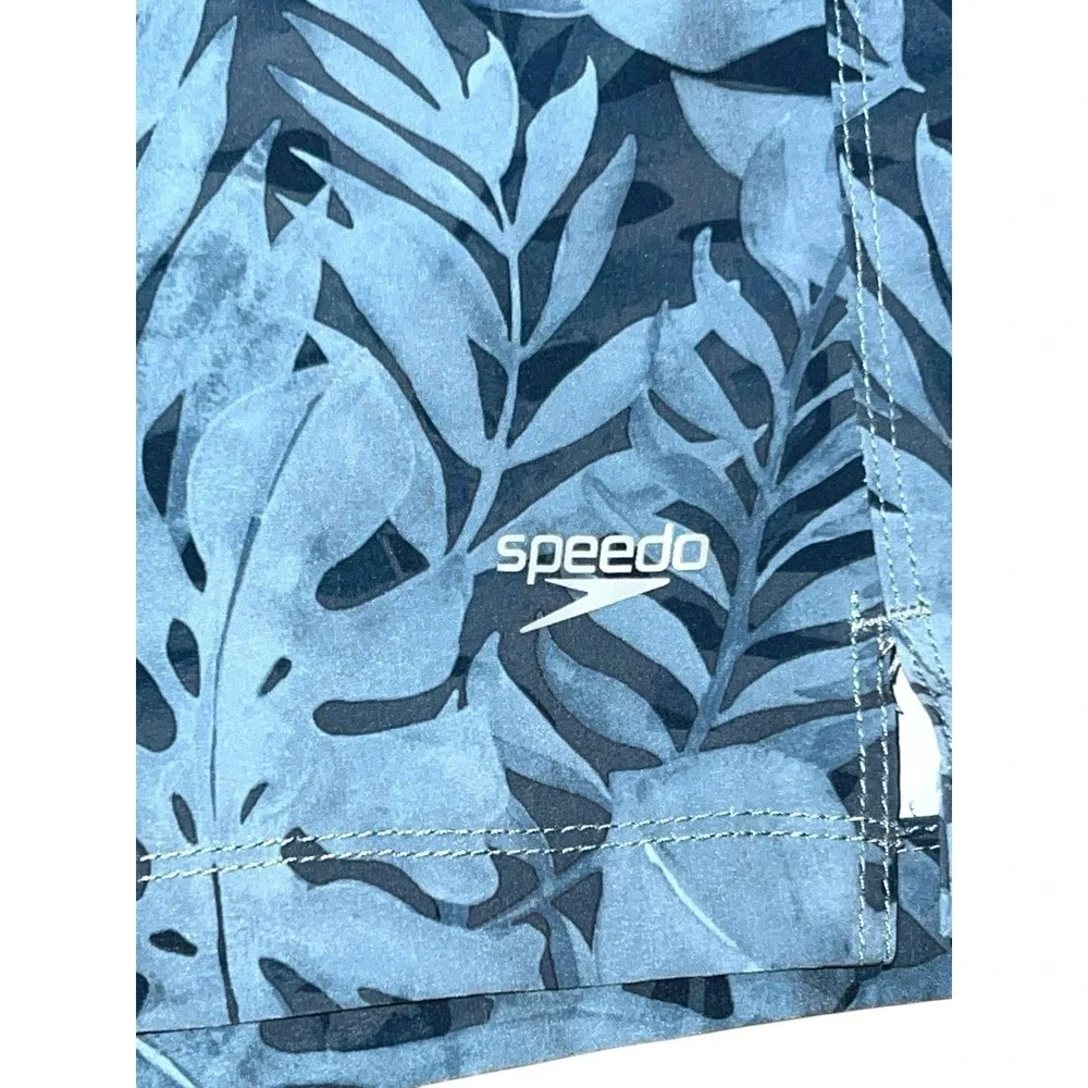 Speedo Swim Trunks Blue Floral Print Sz‎ Medium Drawstring Waist Pockets Lined